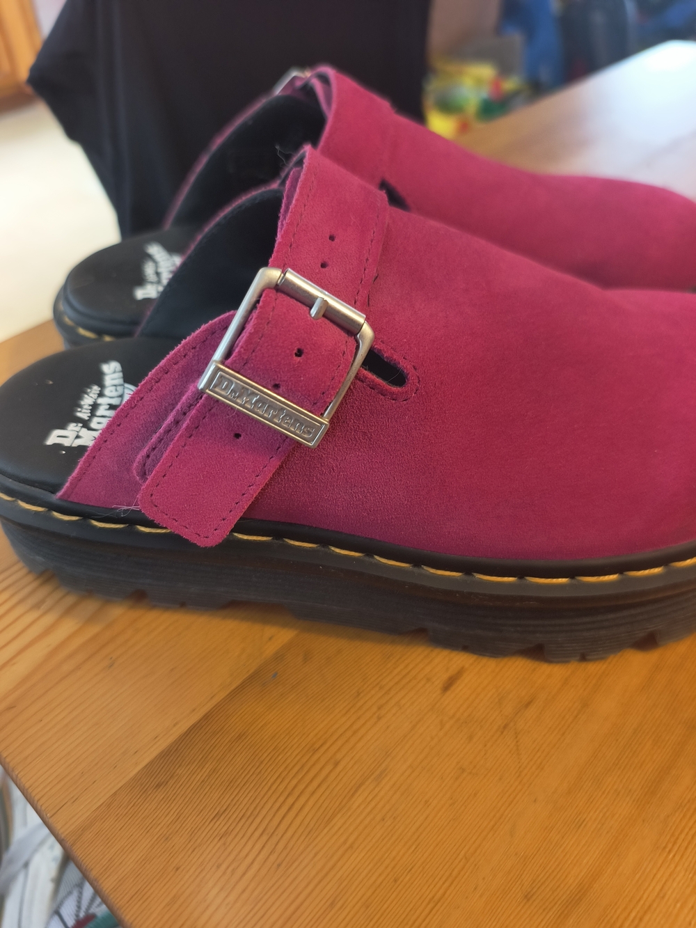 Dr. Martens Women's Fuchsia Suede Buckle Clog - Picture 2 of 7